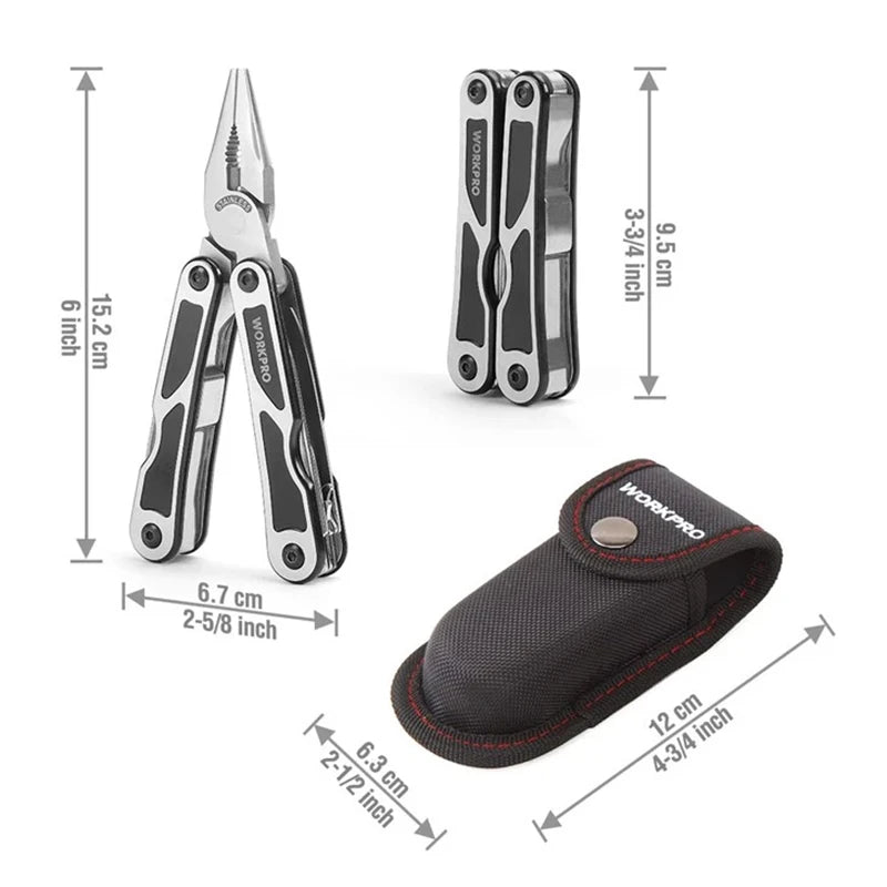 WORKPRO WP382009 15-In-1 Multi purpose Pliers - Portable Folding Multi purpose Manual Tool with Sheath