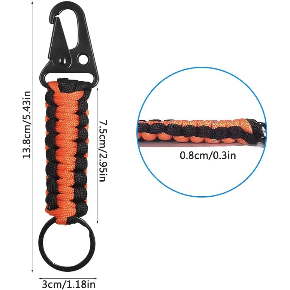 Paracord Keychain Ring Survival Kit Camping Carabiner Military Braided Cord Rope With Clips Lanyard Emergency Knot Outdoor Tools