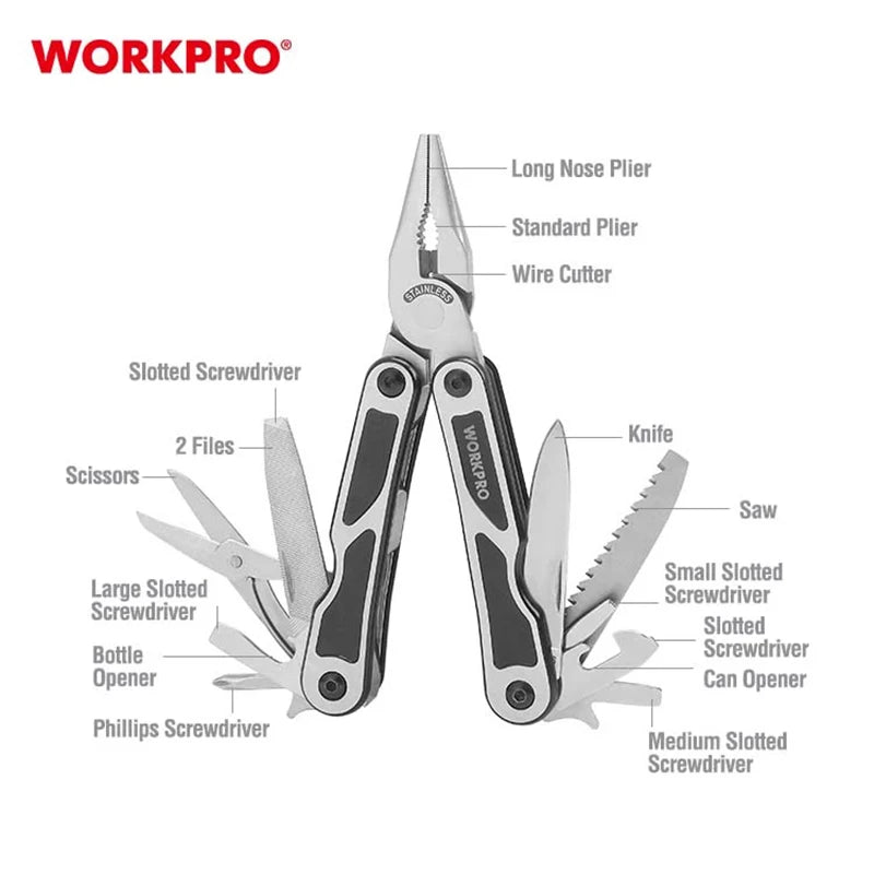 WORKPRO WP382009 15-In-1 Multi purpose Pliers - Portable Folding Multi purpose Manual Tool with Sheath