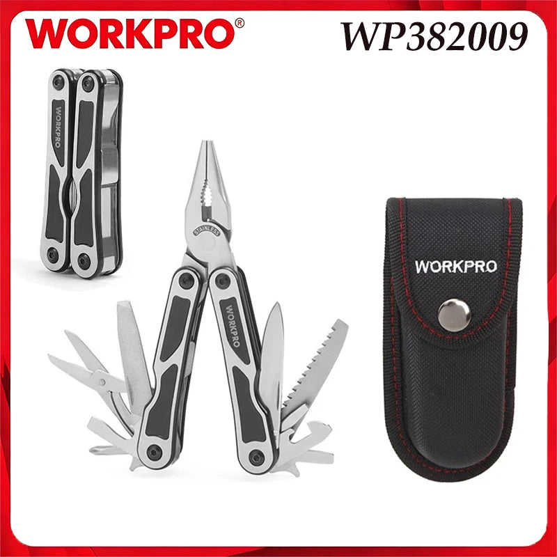 WORKPRO WP382009 15-In-1 Multi purpose Pliers - Portable Folding Multi purpose Manual Tool with Sheath